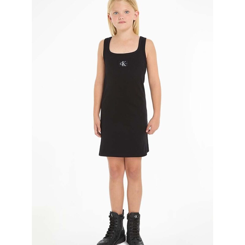 Dievčenské šaty Calvin Klein Jeans čierna farba, mini, rovný strih