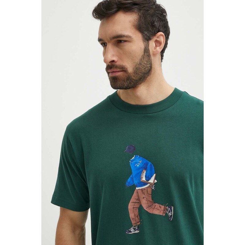 Bavlnené tričko New Balance pánske, zelená farba, s potlačou, MT41579NWG