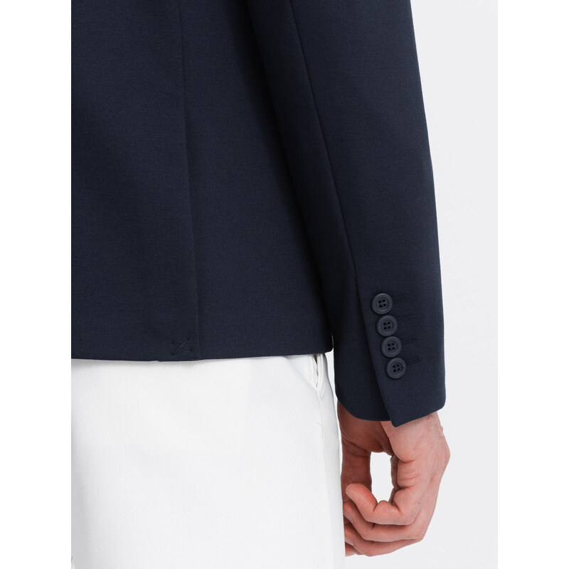 Ombre Clothing Pánske sako s prešívanými vreckami - tmavomodré V1 OM-BLZB-0127