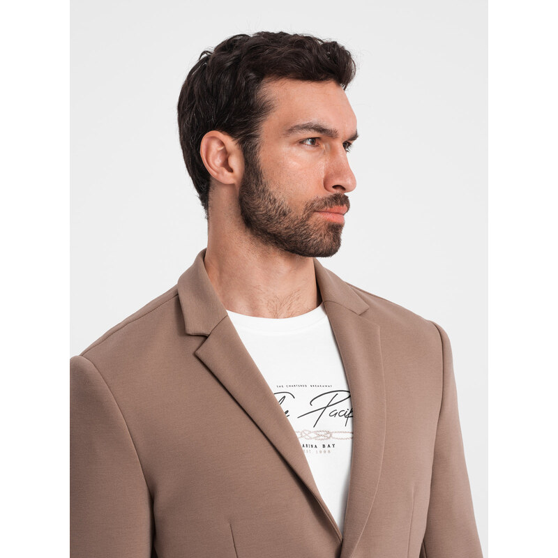 Ombre Clothing Pánske sako s prešívanými vreckami - tmavobéžové V3 OM-BLZB-0127