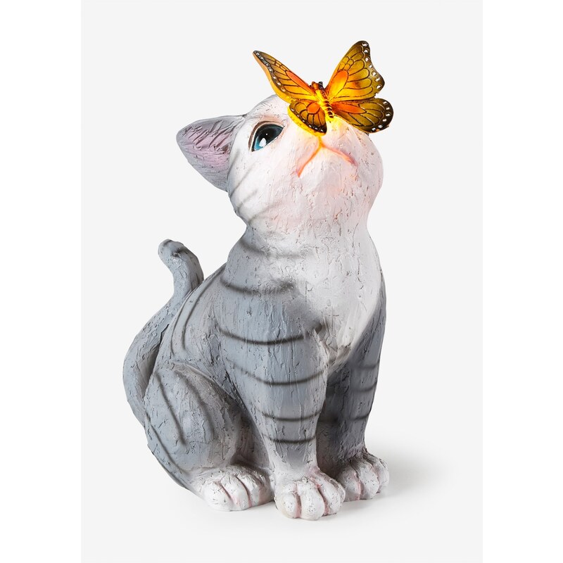 bonprix Solárna dekoračná lampa mačka s motýľom, farba šedá