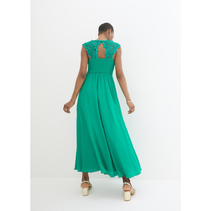bonprix Maxi večerné šaty s čipkou, farba zelená, rozm. 48