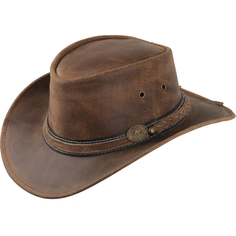 Austrálsky klobúk kožený - hnedý kožený klobúk SCIPPIS Irving