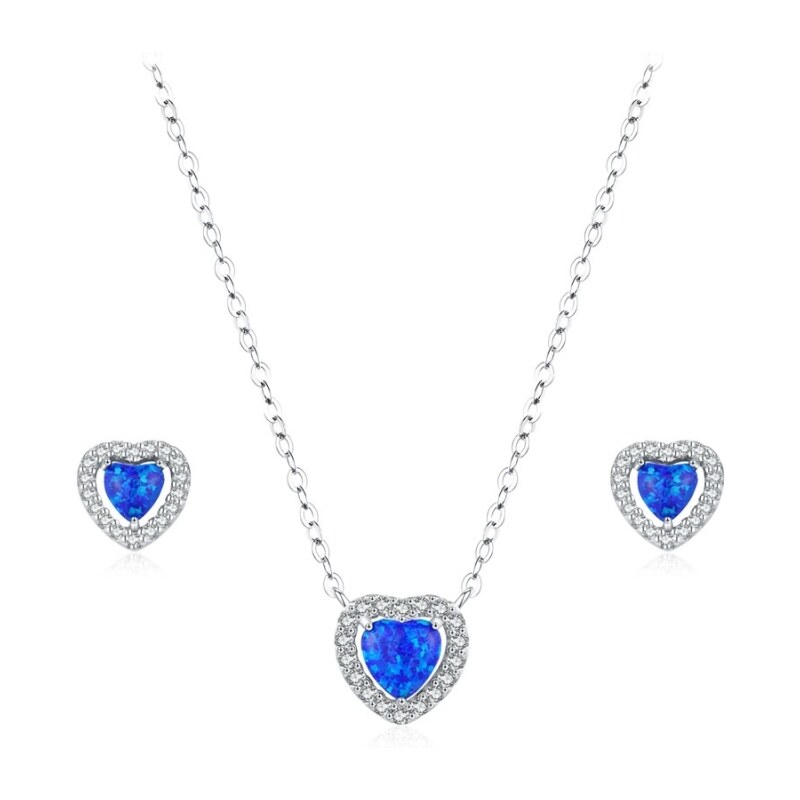 GRACE Silver Jewellery Souprava šperků s modrými opály a zirkony, stříbro 925/1000