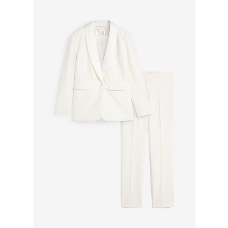 bonprix Nohavicový oblek pre nevestu (2-dielna sada) so zvýraznenými plecami, farba biela, rozm. 42