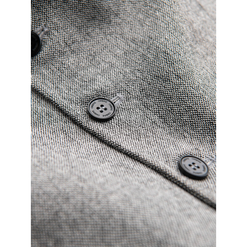 Ombre Clothing Pánska obleková vesta s golierom - sivá V2 OM-BLZV-0105