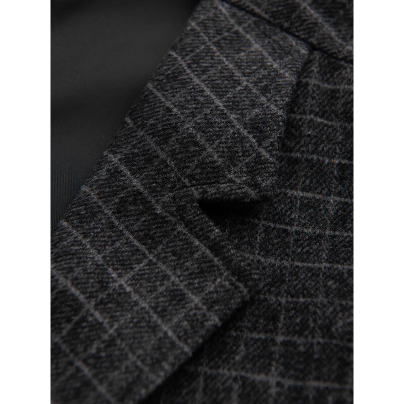 Ombre Clothing Pánska vesta z vlnenej zmesi s károvanými klopami - grafitová V1 OM-BLZV-0110