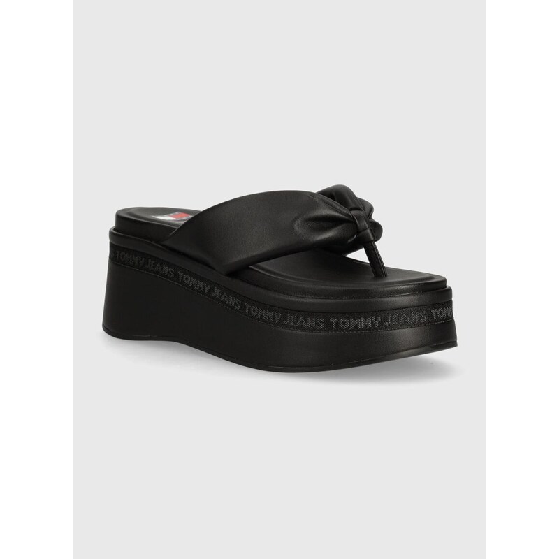 Žabky Tommy Jeans TJW WEDGE SANDAL dámske, čierna farba, na platforme, EN0EN02457