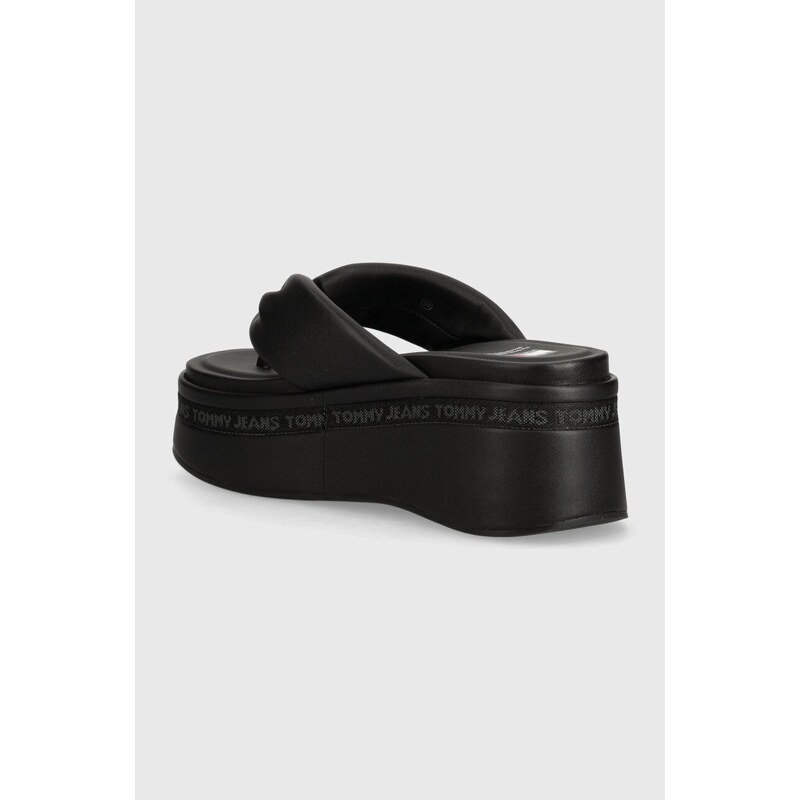 Žabky Tommy Jeans TJW WEDGE SANDAL dámske, čierna farba, na platforme, EN0EN02457
