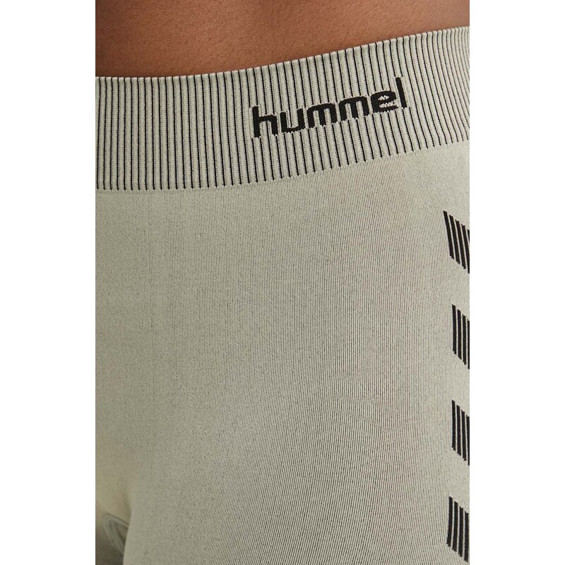 Tréningové šortky Hummel First Seamless béžová farba, s potlačou, vysoký pás, 212556