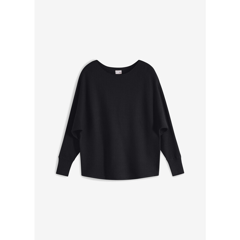 bonprix Oversize vrúbkovaný pulóver, farba čierna 44790193