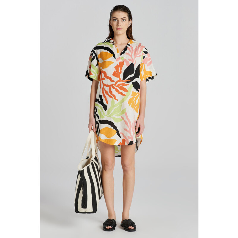ŠATY GANT REL PALM PRINT SS LINEN CAFTAN MEDAL YELLOW 51108391
