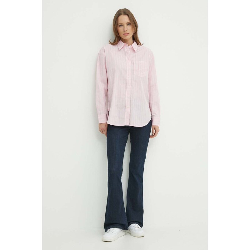 Bavlnená košeľa Lauren Ralph Lauren dámska, ružová farba, voľný strih, s klasickým golierom, 200932627