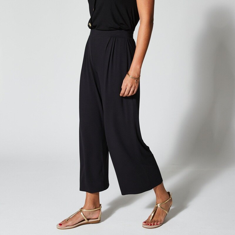 7/8 široké jednofarebné nohavice s pružným pásom čierna 036 51156305