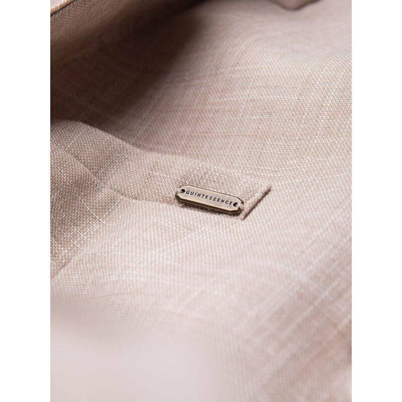 Ombre Clothing Pánske sako REGULAR strihu s ľanom - svetlo béžové V2 OM-BLZB-0128