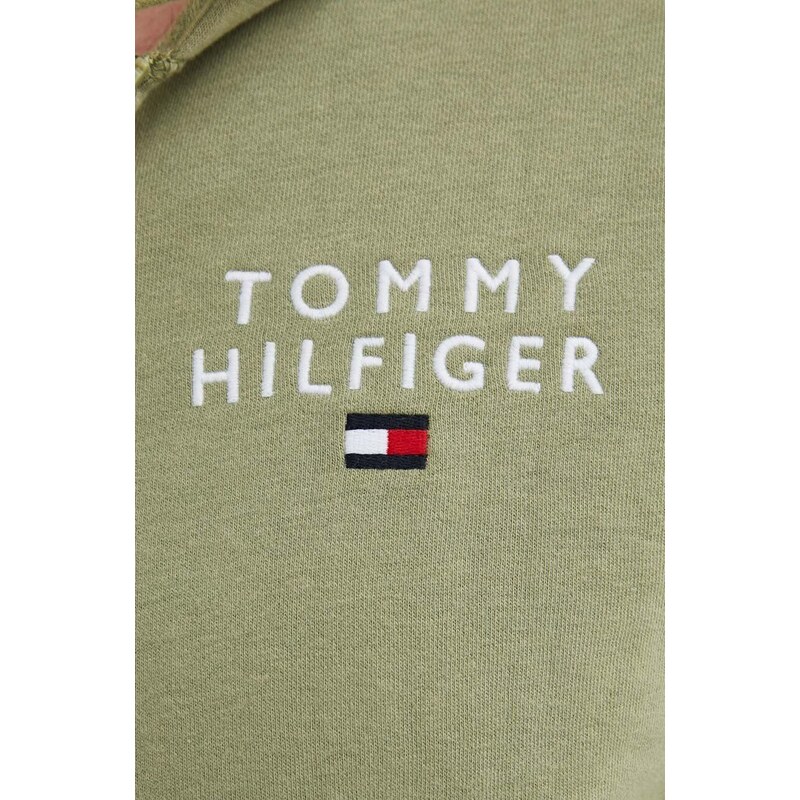 Mikina Tommy Hilfiger pánska, zelená farba, s kapucňou, jednofarebná, UM0UM02879