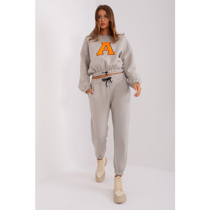 MladaModa Teplákova súprava s vyšívaným písmenom A model 80400 šedá 50304443