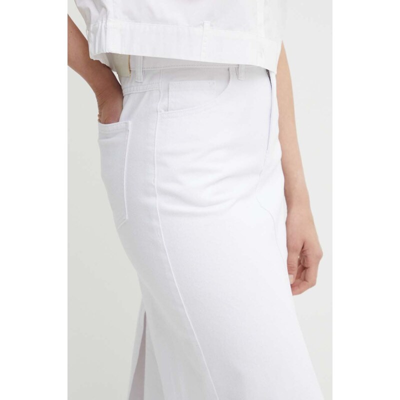 Rifľová sukňa Gestuz biela farba, maxi, rovný strih, 10909059