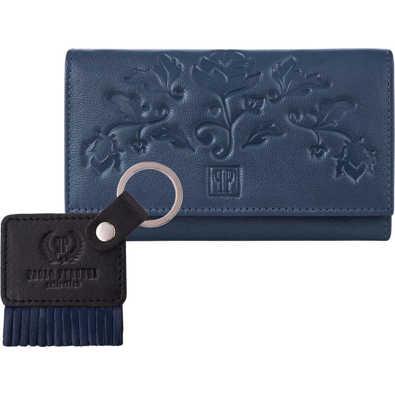 Paolo Peruzzi Kožená peňaženka a kľúčenka ZUP-107-DB | tmavomodrá ZUP 51237643