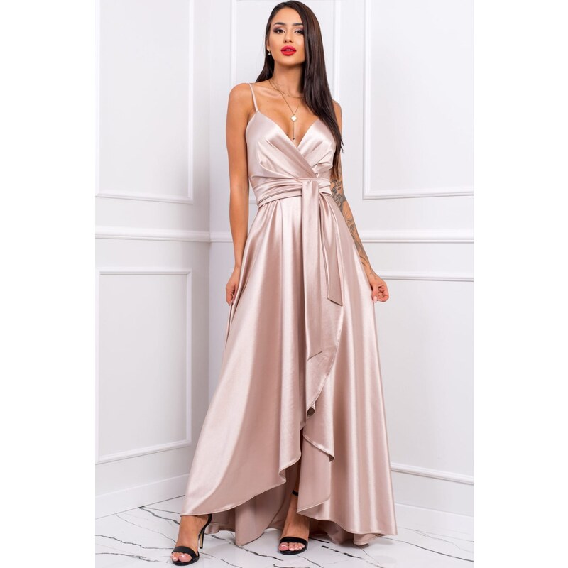 (veľ. 40/42) Saténové šaty na ramienka s opaskom zlaté 51237908