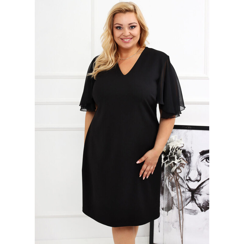 (veľ. 50) Šaty s rozšírenými transparentnými rukávmi čierne 66940361