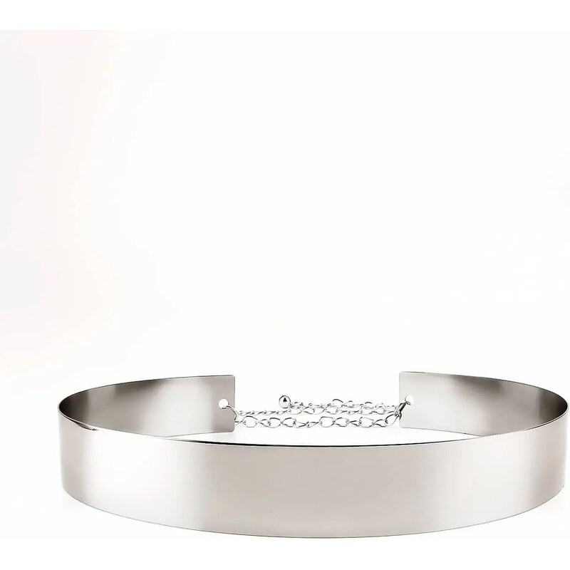 Vytvarovaný kovový opasok s reťazou strieborný 51238182