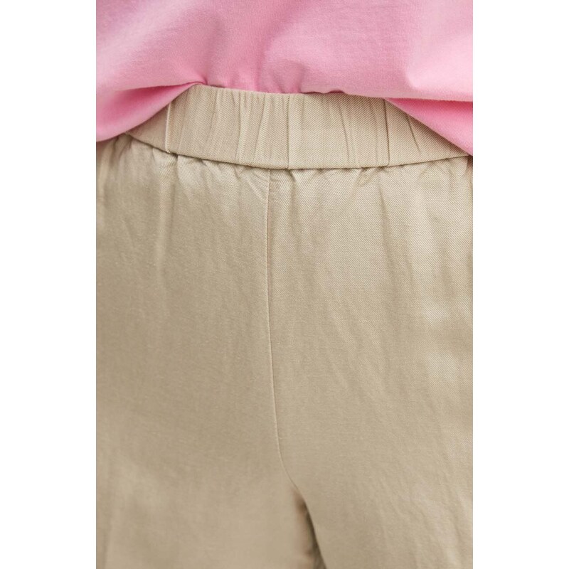 Ľanové šortky Gant béžová farba, jednofarebné, vysoký pás