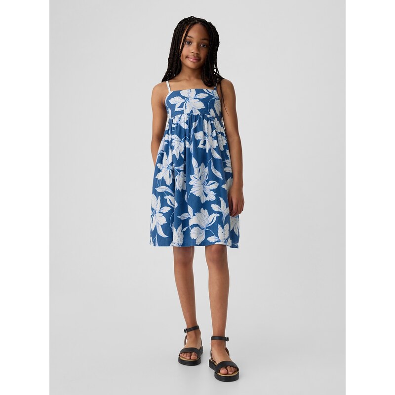 Modré dievčenské kvetované ľanové šaty GAP 51438156