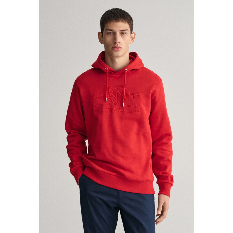 MIKINA GANT REG TONAL SHIELD HOODIE RUBY RED 48836807