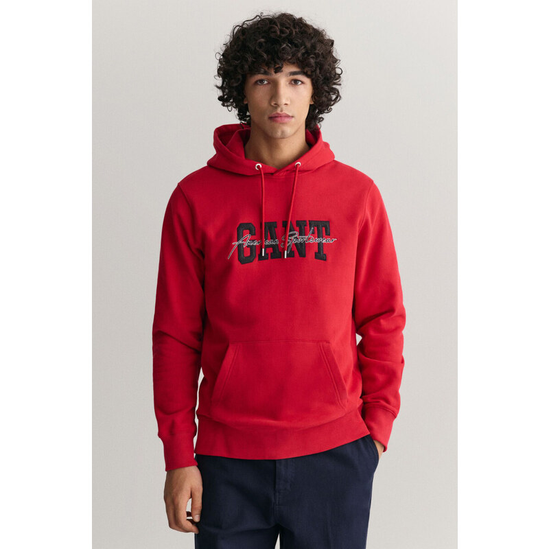 MIKINA GANT ARCH SCRIPT HOODIE RUBY RED 49096554