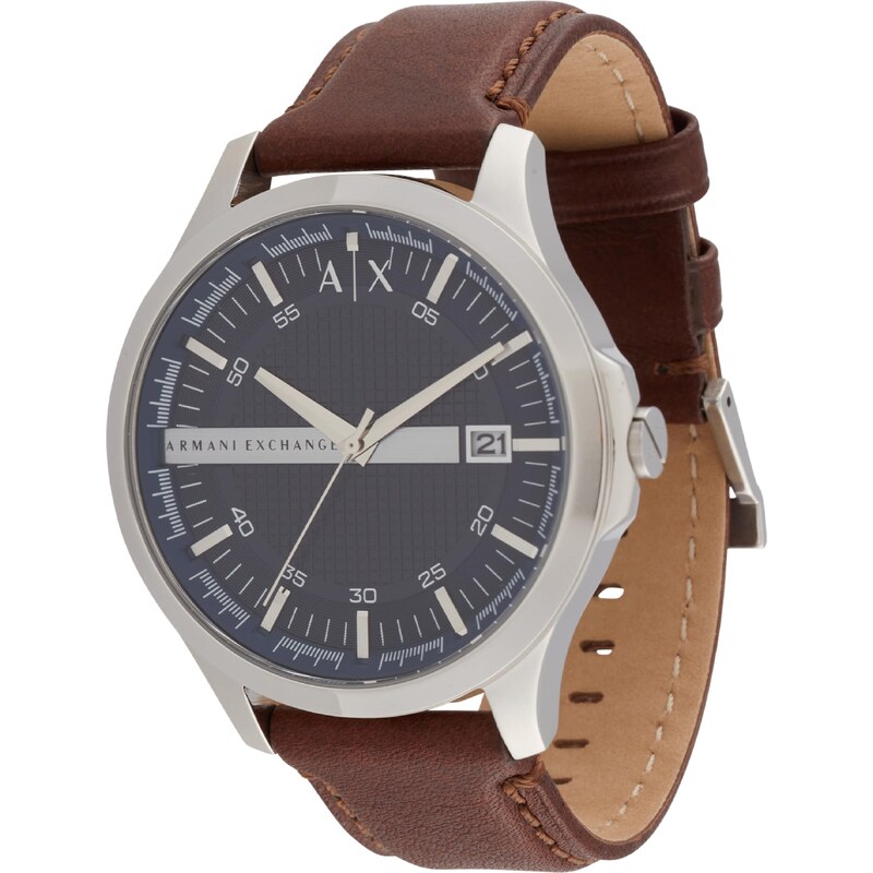 ARMANI EXCHANGE Analógové hodinky tmavomodrá / hnedá / strieborná 54222423