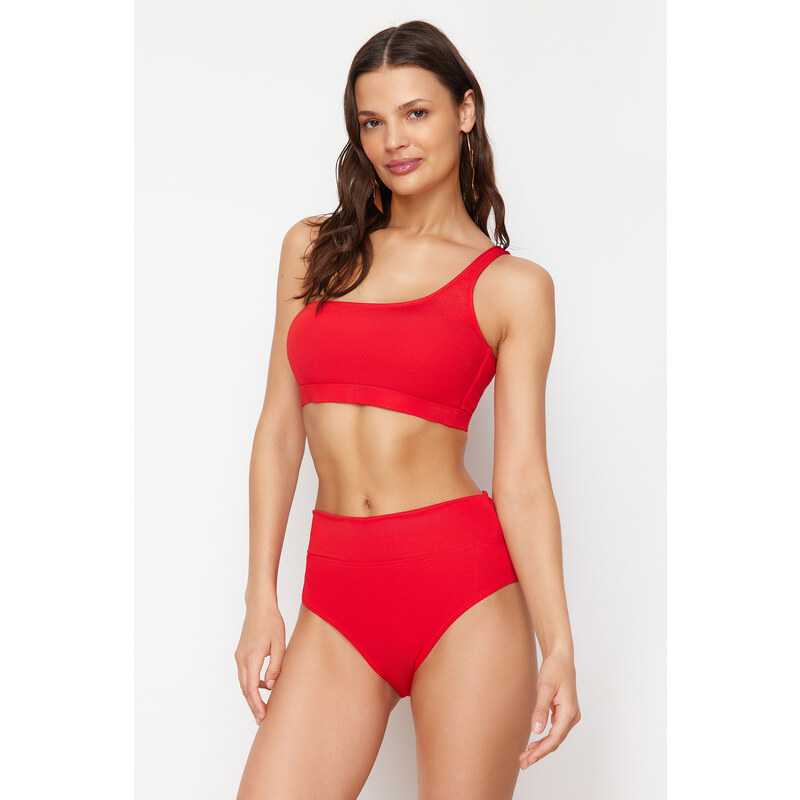 Trendyol Red One Shoulder High Waist Regular Bikini Set 57755107