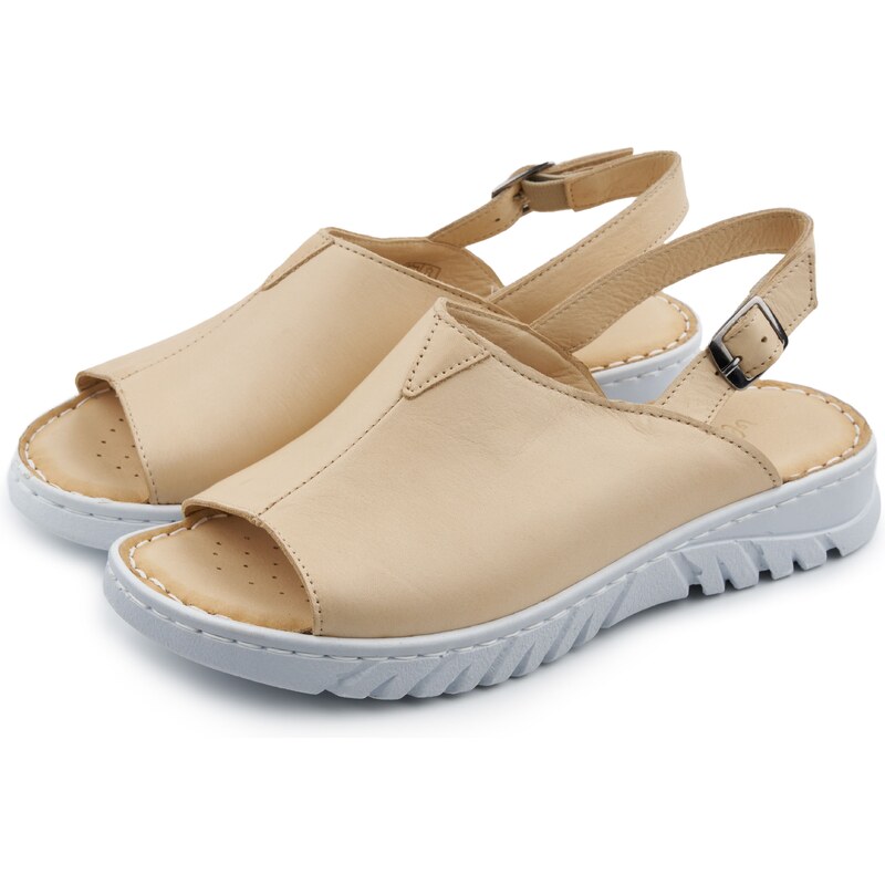 Vlnka Dámske kožené sandále na kline Aneta béžová veľkosti obuvi - 52495855