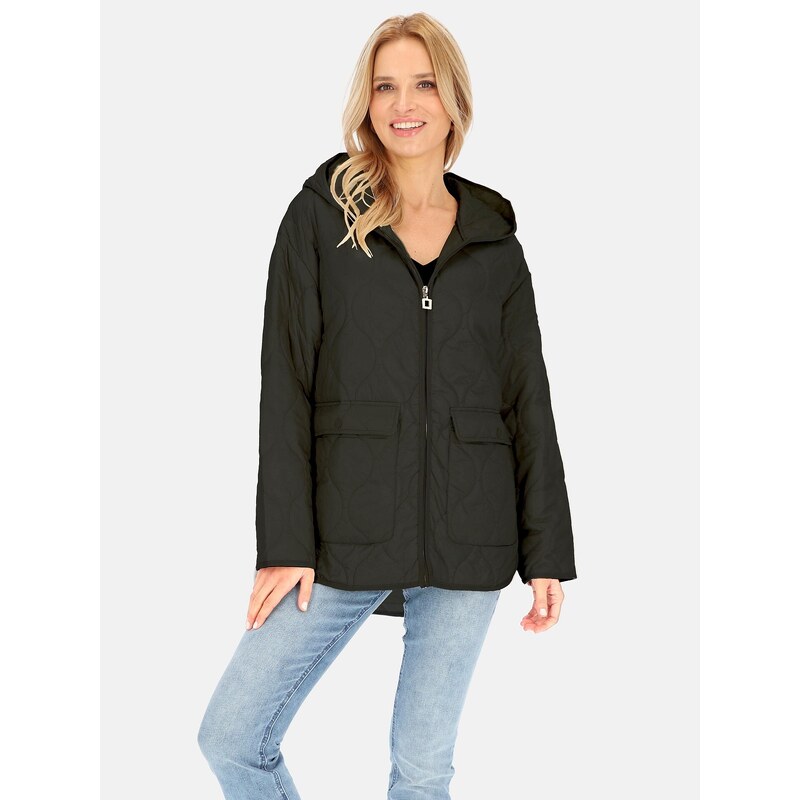 Perso Čierna dámska ľahká prešívaná bunda s kapucňou BLE 251046 F - 63495525