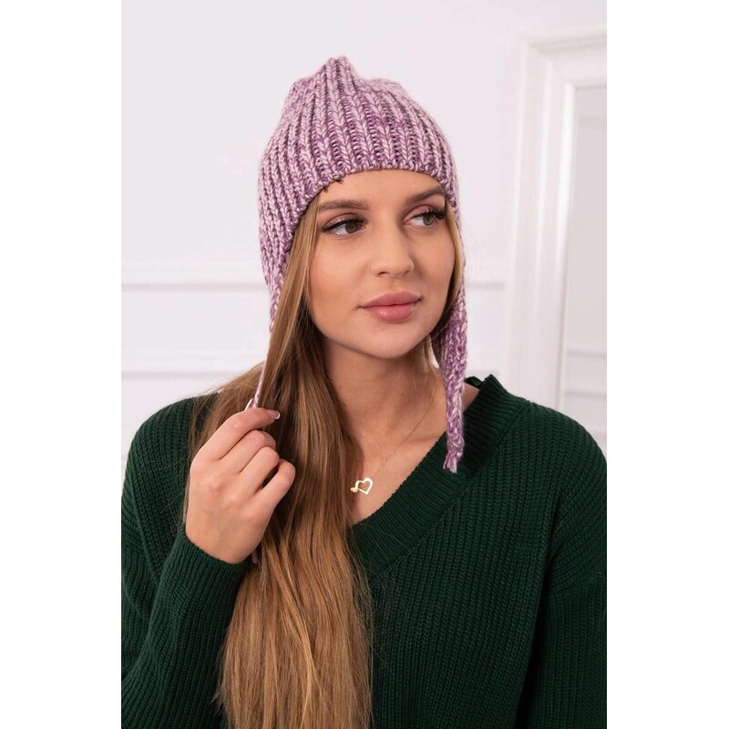 MladaModa Dámska čiapka s dlhými ušami model K314 fialová+ecru 36576866