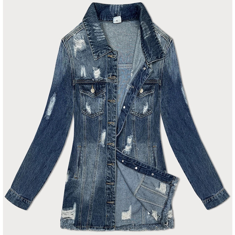 P.O.P. SEVEN Svetlomodrá dlhá džínsová bunda s roztrhaním (POP7110-K) 51490106