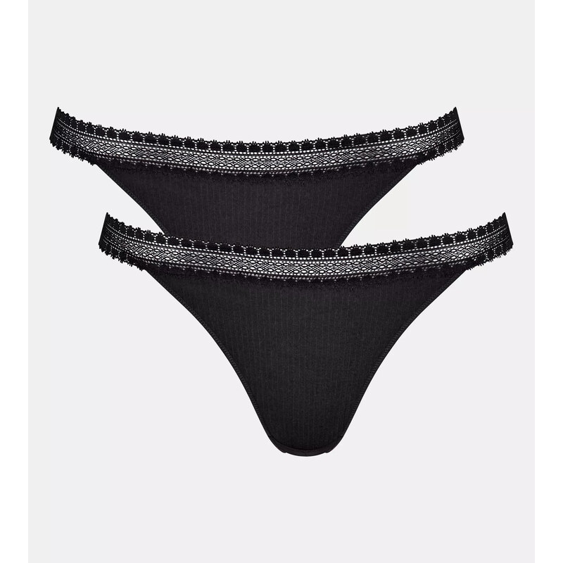 Dámske tangá GO Ribbed R C2P - BLACK - black 0004 - SLOGGI 67778326