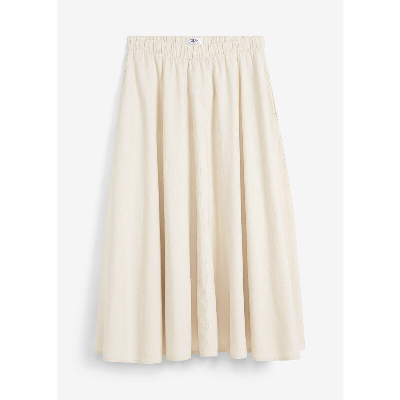 bonprix Midi sukňa, vzdušný plátený mix, farba béžová 52158366