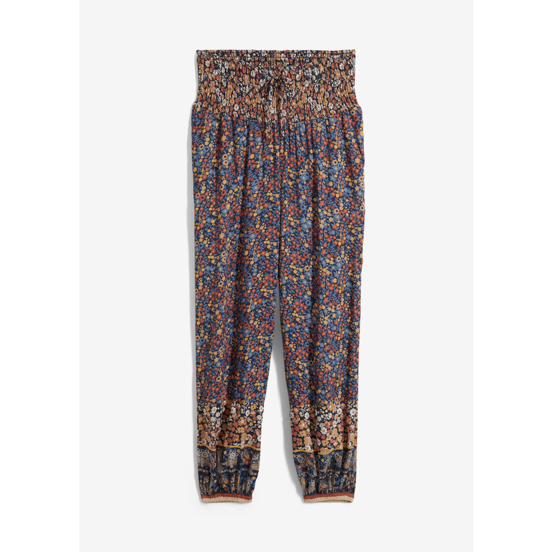 bonprix Viskózové nohavice bez zapínania, nariasený pás, farba modrá 52158869