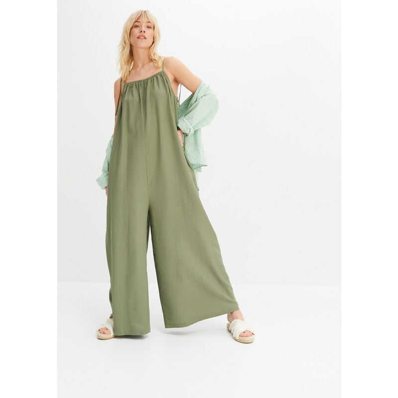 bonprix Overal z ľahkého pláteno-viskózového mixu, farba zelená 52158882