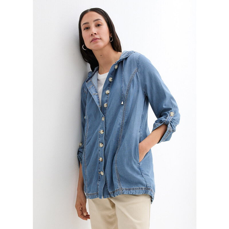 bonprix Košeľová bunda z chladivého plátna, farba modrá 52158895