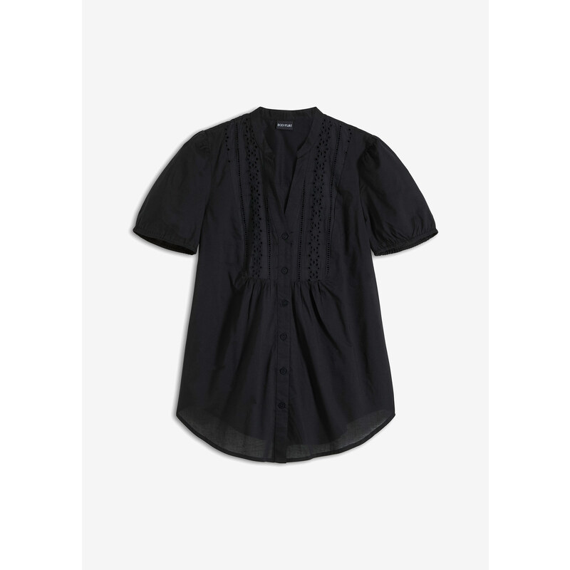 bonprix Blúzka s dierkovanou výšivkou, farba čierna 52158902