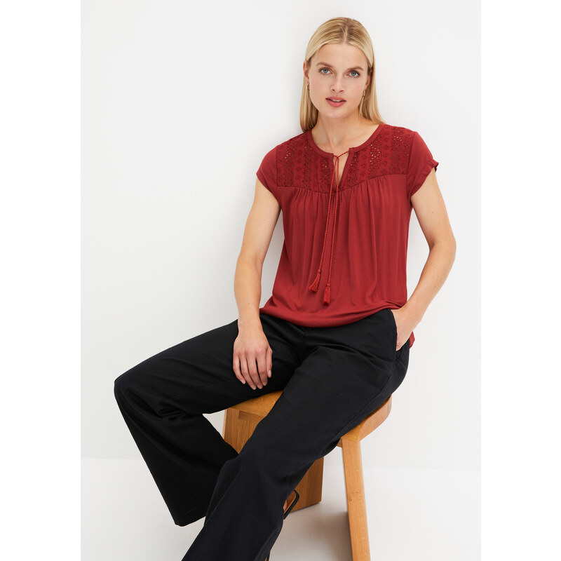 bonprix Tričko s dierkovaním, farba červená 52159495