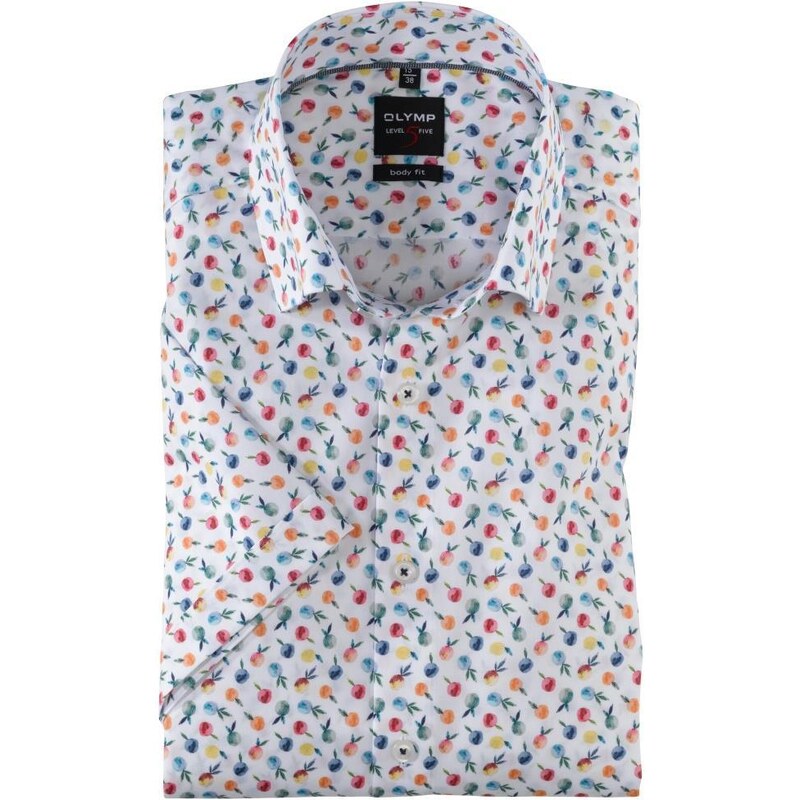 Pánska biela košeľa s potlačou OLYMP, body fit, krátky rukáv 52170078