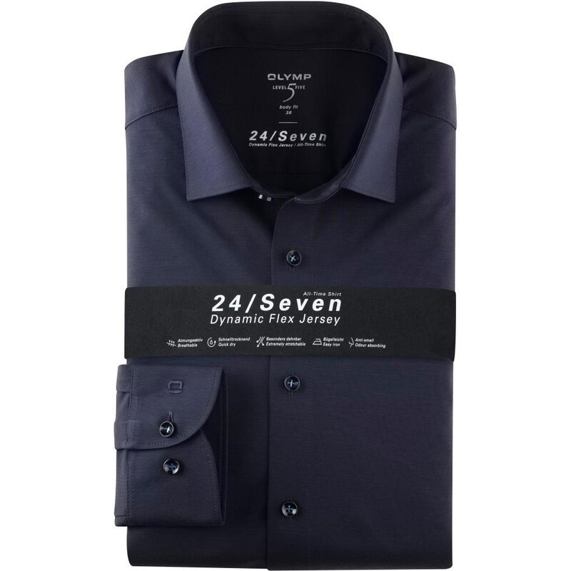 Pánska modrá flex jersey košeľa OLYMP predĺžený rukáv body fit 67272910