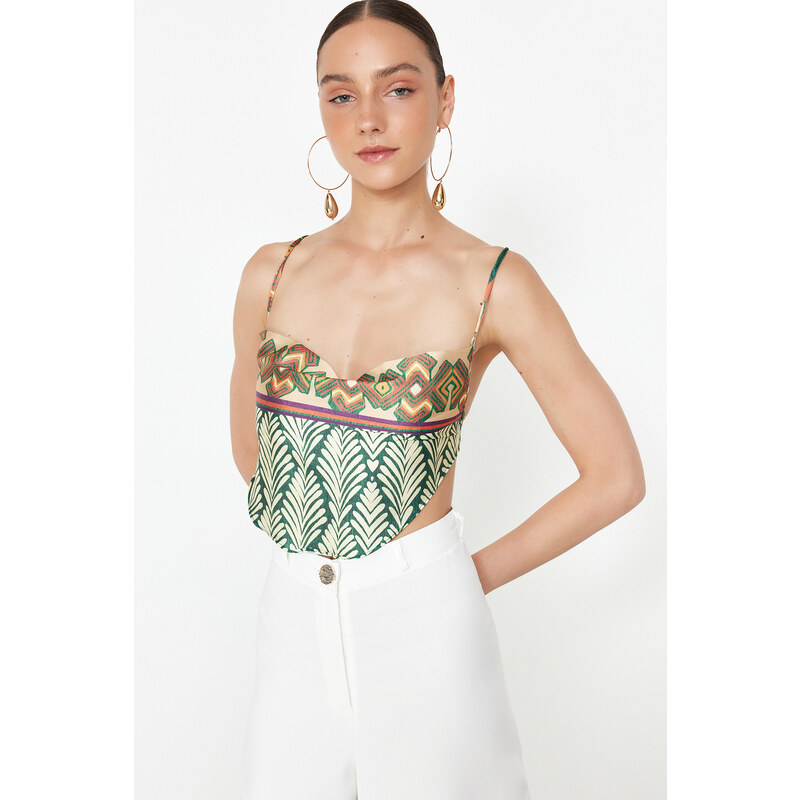 Trendyol Limited Edition Yellow Satin Patterned Crop Strappy Woven 53925487