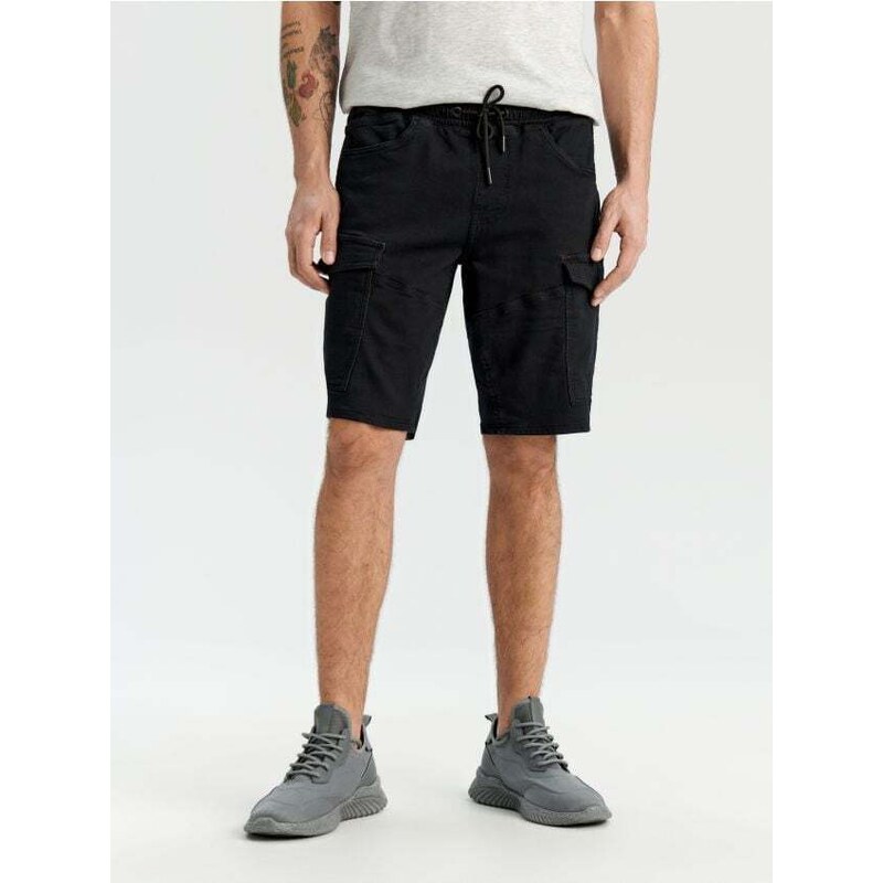 Sinsay - Rifľové jogger kraťasy - čierna 65756310