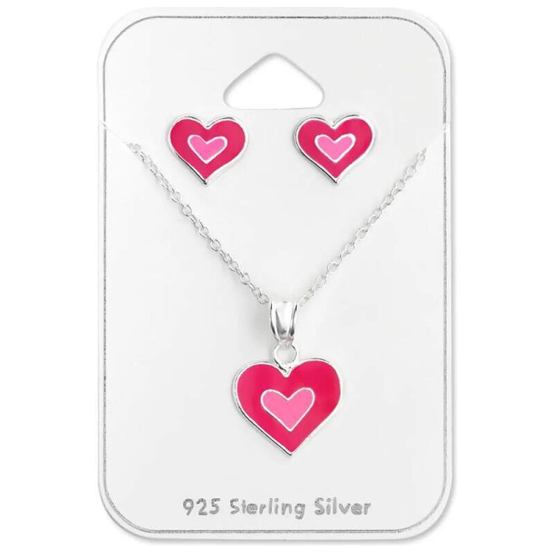 Glory strieborný set detský náhrdelník a náušnice na karte Srdce 52412543