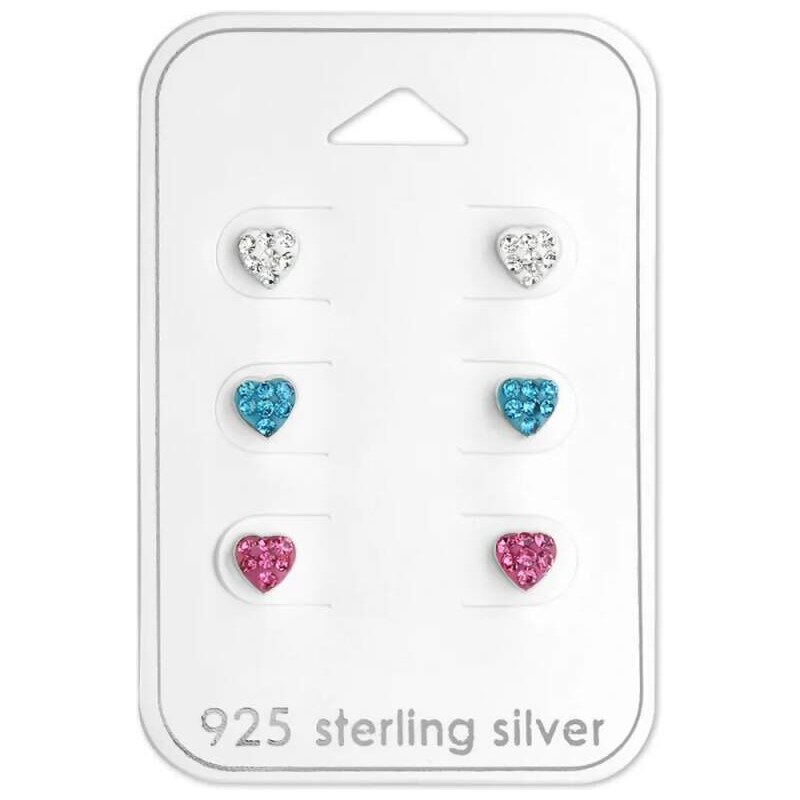 Glory set detských strieborných náušnic na karte Srdce s krištáľmi 52416060