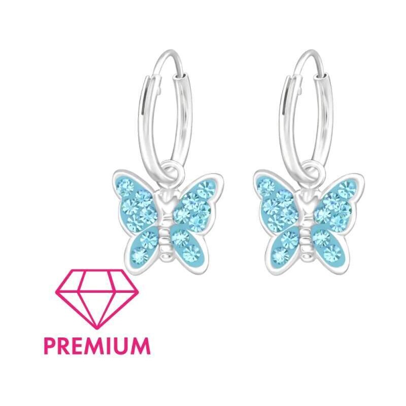 Glory detské strieborné naušnice kruhy Motýľ akvamarín 52416066